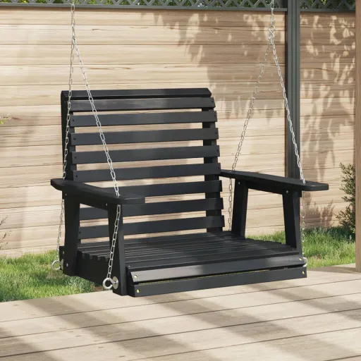 Silla Columpio Jardín Con Cadenas de Metal Madera Abeto Negro
