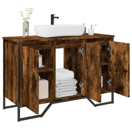 Armario Lavabo Baño Madera Ingeniería Roble Ahumado 91x35x60 cm