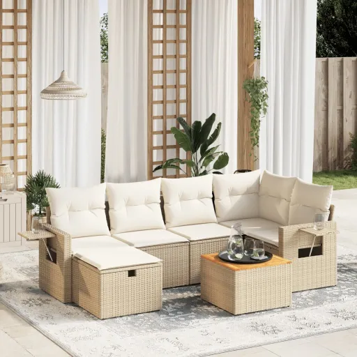 Set Sofás de Jardín 7 Piezas y Cojines Ratán Sintético Beige