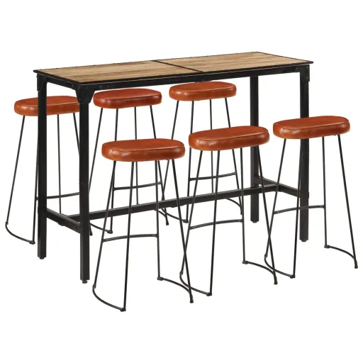 Set Mesa Alta y Taburetes 7 Pzas Madera Maciza Mango y Metal