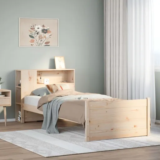 Cama Con Estantería Sin Colchón Madera Maciza de Pino 75x190 cm