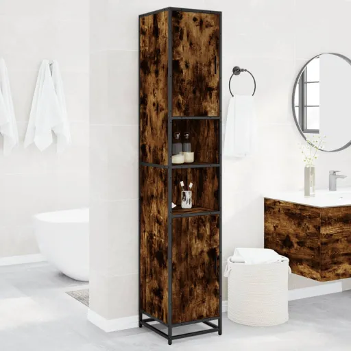 Armario de Baño Madera y Metal Roble Ahumado 35x37,5x188,5 cm