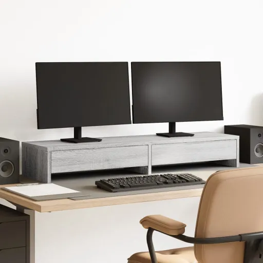 Soporte de Monitor Con Cajones Madera Gris Sonoma 100x27x15 cm