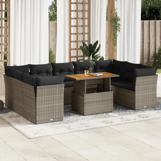 Set de Sofás de Jardín y Cojines 10 Pzas Ratán Sintético Gris