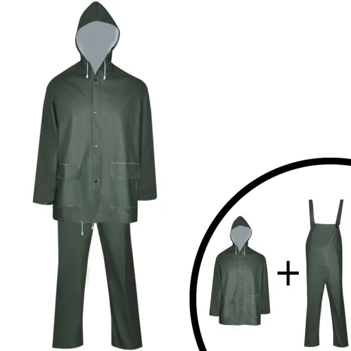 Chubasquero Impermeable Reforzado Con Capucha 2 Pzas XL Verde