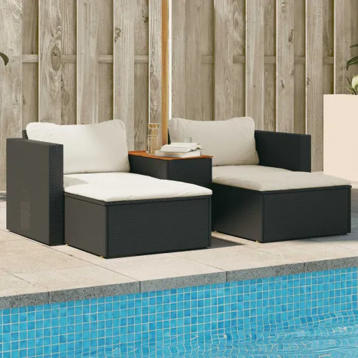 Set Sofás Jardín y Cojines 5 Pzas Ratán Sintético Acacia Negro