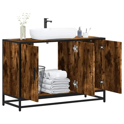 Armario Lavabo Baño Madera Ingeniería Roble Ahumado 90x33x60 cm