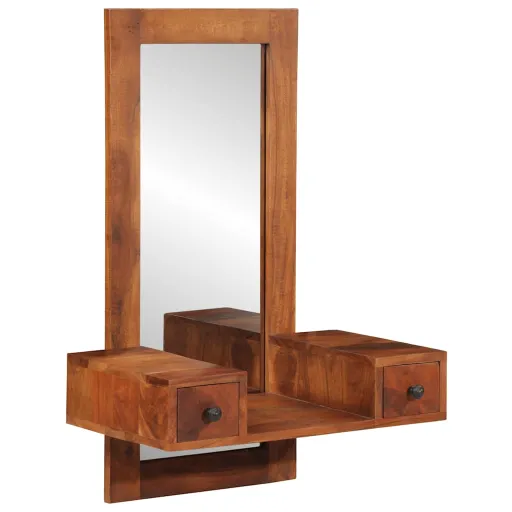 Espejo de Pared Con Cajones Madera Maciza de Acacia 60x33x90 cm
