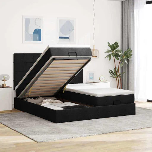 Estructura de Cama Otomana Con Colchones Tela Negra 180x200cm