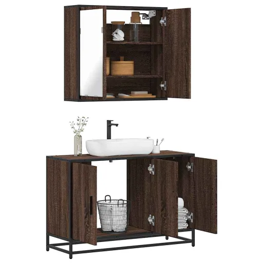 Set de Muebles Baño 2 Pzas Madera Contrachapada Marrón Roble