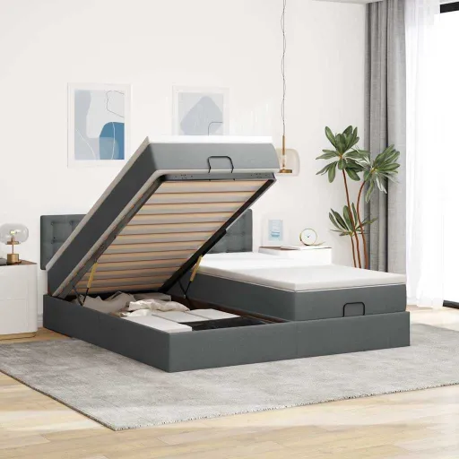 Estructura Cama Otomana Colchones Tela Gris Oscuro 160x200 cm