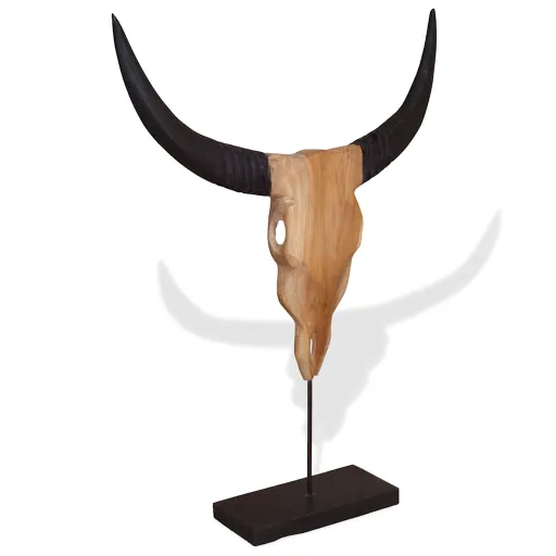 Escultura de Calavera de Toro de Teca 66x15x88 cm