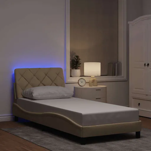 Estructura de Con LED Sin Colchón Tela Crema 90x200 cm