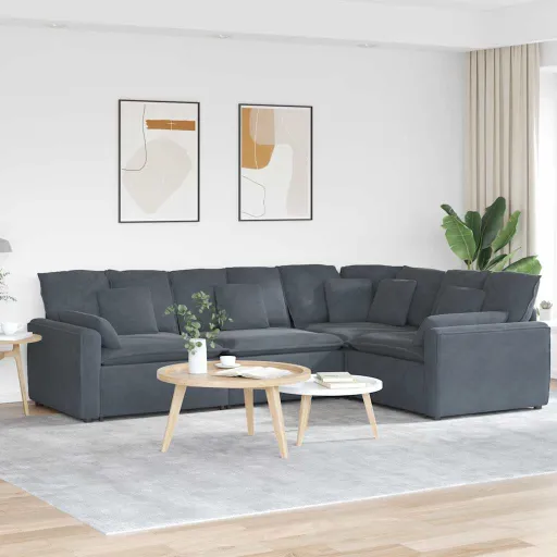 Sofá Modular Con Cojines Terciopelo Gris Oscuro