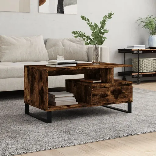 Mesa de Centro Madera Contrachapada Roble Ahumado 90x49x45 cm
