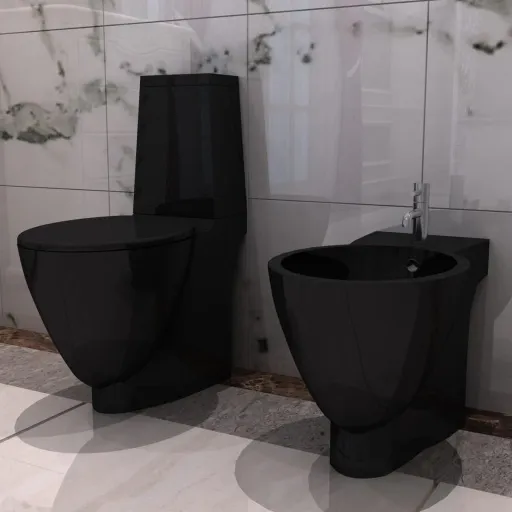 Inodoro y Bidet Negros de Cerámica