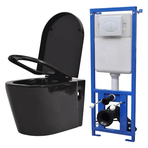 Inodoro de Pared Con Cisterna Oculta Cerámica Negro