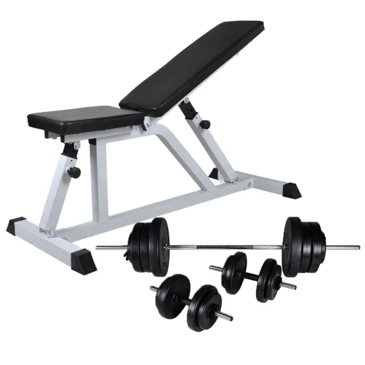 Banco de Entrenamiento Con Juego de Barras y Mancuernas 60,5 kg
