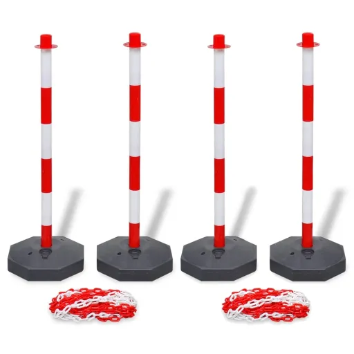 Juego de 4 Postes de Barrera Cadena de Plástico 10 m Cada Una