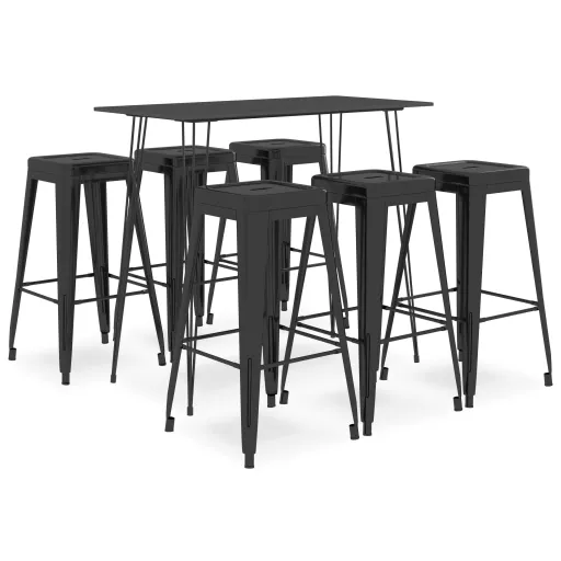 Mesa Alta y Taburetes de Bar 7 Piezas Negro
