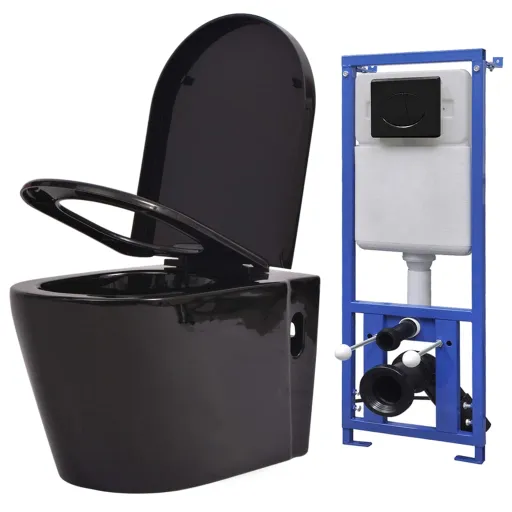 Inodoro de Pared Con Cisterna Oculta Cerámica Negro