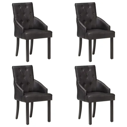 Sillas de Comedor 4 Unidades Cuero de Cabra Auténtico Negro