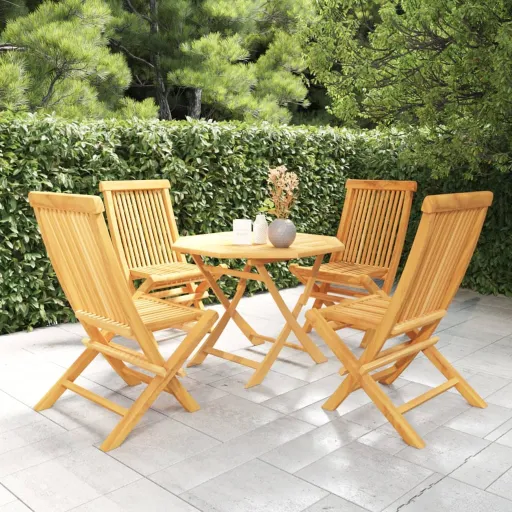 Conjunto de Comedor de Jardín 5 Piezas Madera Maciza de Teca