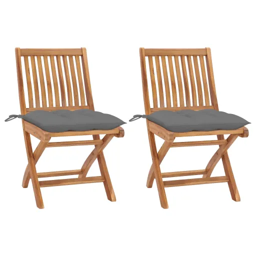 Sillas de Jardín 2 Uds Madera Maciza de Teca Con Cojines Gris