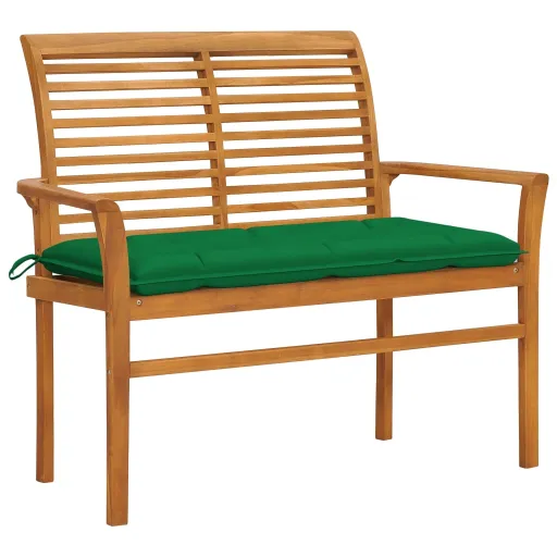Banco de Jardín Madera Maciza de Teca Con Cojín Verde 112 cm