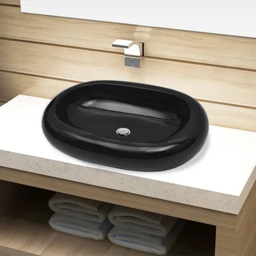 Lavabo de Cerámica Negro Ovalado