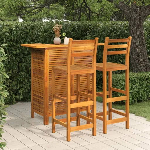 Juego Muebles de Bar Para Jardín 3 Pzas Madera Maciza de Acacia