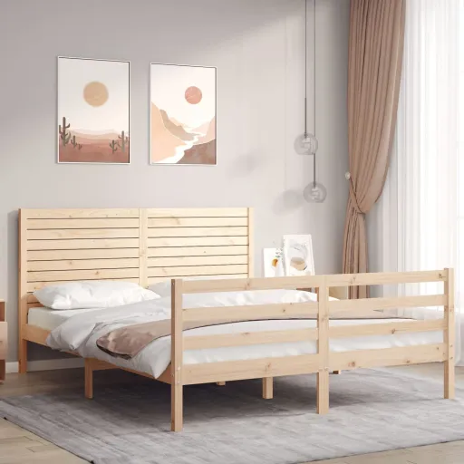 Estructura de Cama de Matrimonio Con Cabecero Madera Maciza