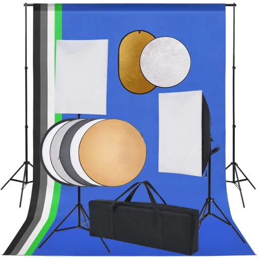 Kit Estudio Fotográfico Softbox, Sombrillas, Fondo y Reflector