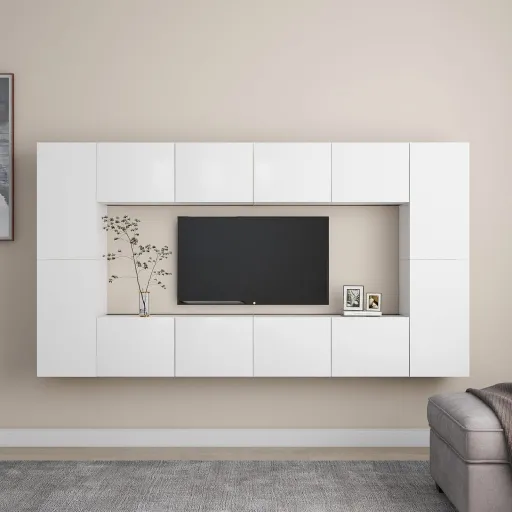 Set de Muebles de Salón TV 8 Piezas Madera de Ingeniería Blanco