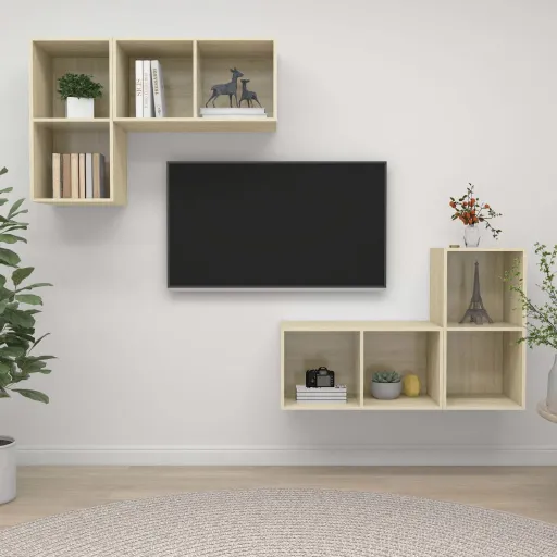 Muebles de Salón de Pared 4 Pzas Madera Ingeniería Roble Sonoma