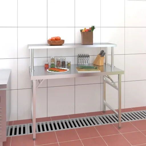 Mesa de Trabajo Para Cocina Con Estante Acero Inox 120x60x115cm