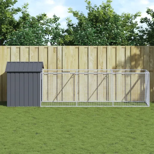 Caseta Perros Con Tejado Acero Galvanizado Gris 117x405x123 cm