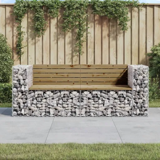 Banco Jardín Con Gaviones Madera Pino Impregnada 184x71x65,5 cm