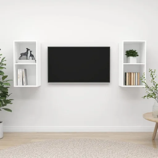 Muebles de Pared Para TV 2 Uds Madera Contrachapada Blanco