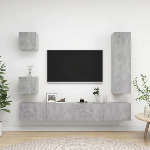 Set Muebles de Salón TV 5 Pzas Madera Ingeniería Gris Hormigón
