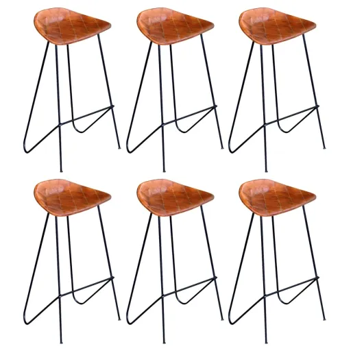 Taburetes de Cocina 6 Unidades Cuero Auténtico Marrón
