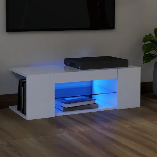 Mueble de TV Con Luces LED Blanco 90x39x30 cm