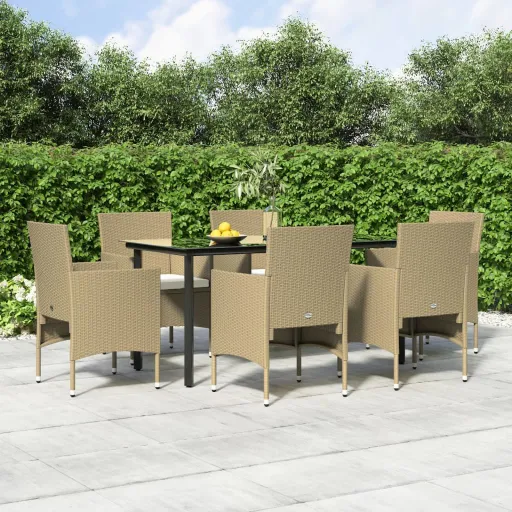 Juego de Comedor de Jardín 7 Piezas Con Cojines Beige y Negro