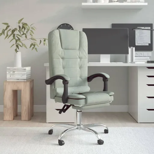 Silla de Oficina Reclinable Con Masaje Terciopelo Gris Claro