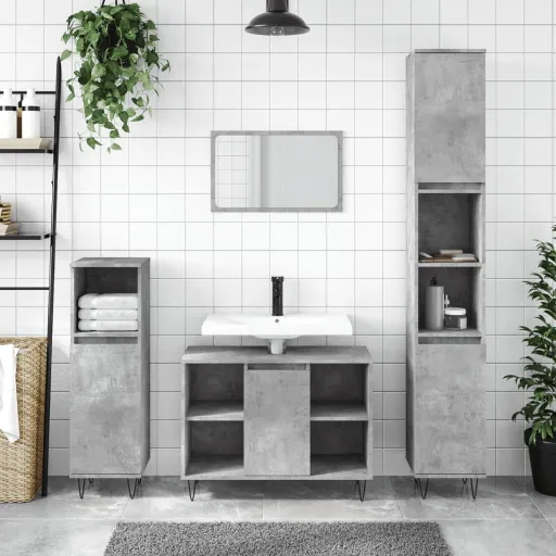 Armario de Baño Madera Contrachapada Gris Hormigón 30x30x100 cm