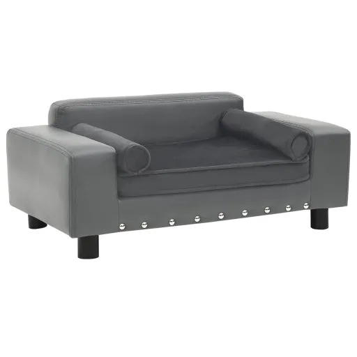 Sofá Para Perros Felpa y Cuero Sintético Gris 81x43x31 cm