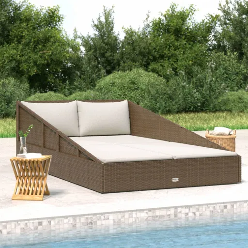 Tumbona Cama de Jardín Ratán Sintético Marrón 110x200 cm