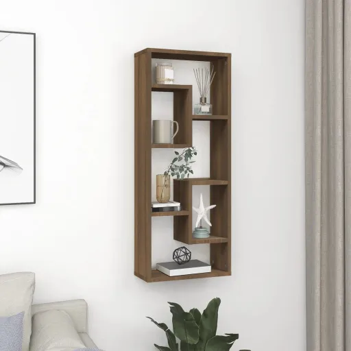 Estantería de Pared Madera Ingeniería Marrón Roble 36x16x90 cm