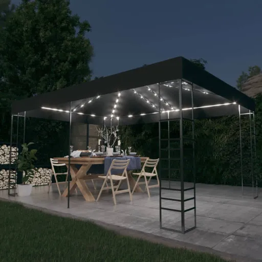 Cenador Con Tira de Luces LED Gris Antracita 3x4 m