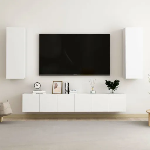 Juego de Mueble Para TV de 5 Piezas Madera de Ingeniería Blanco